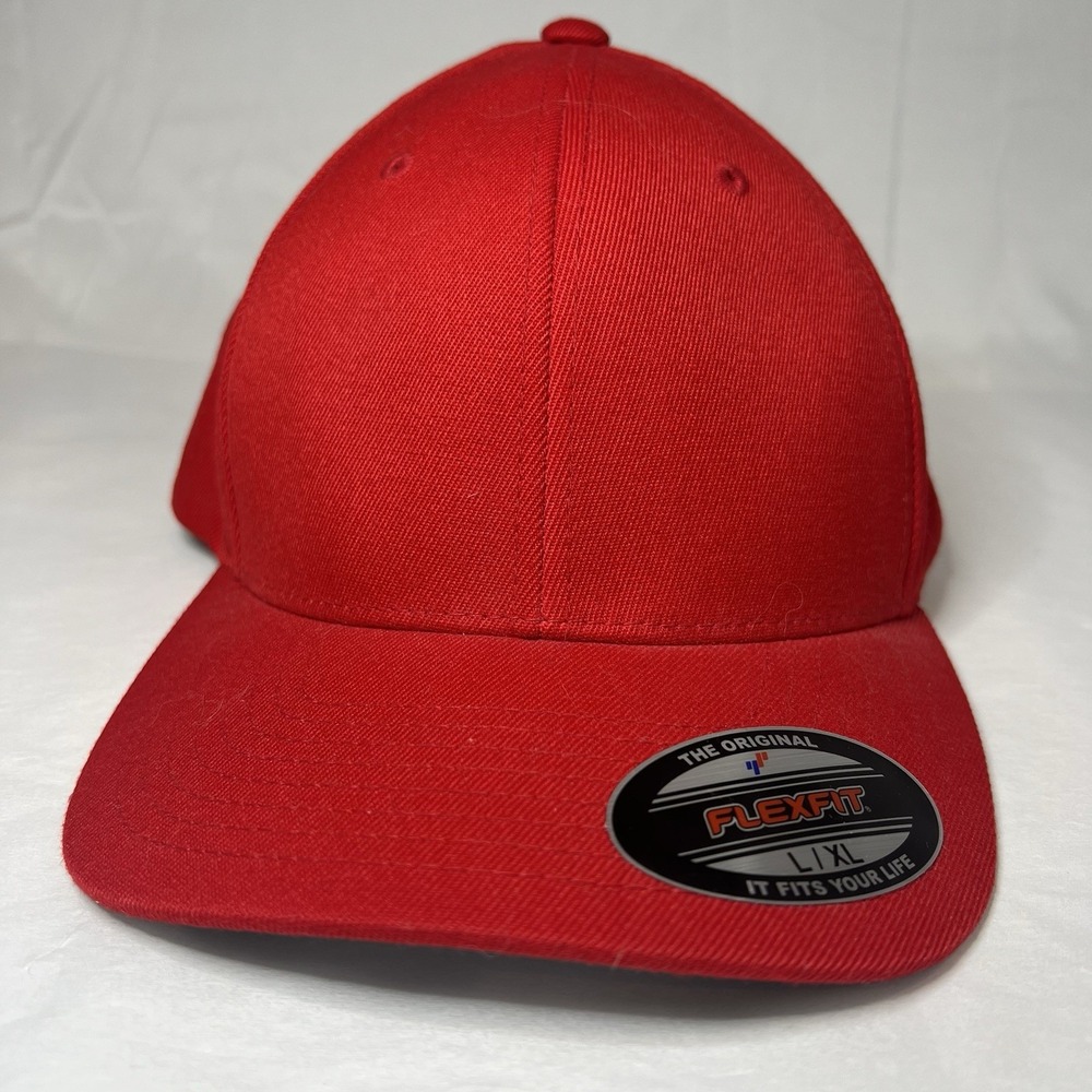LIDS The Original Flexfit Twill Stretch Fit L XL Large Hat Cap‎ Red Blank